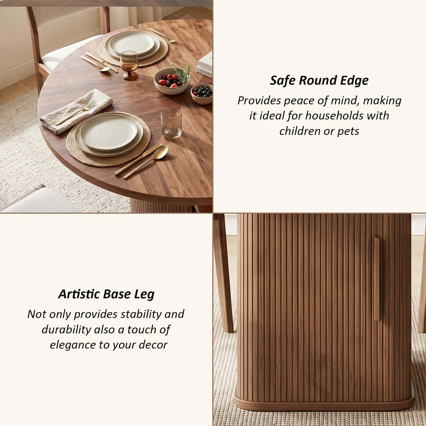 EVLIQIUL Fluted Round Dining Table for 4-6 Person