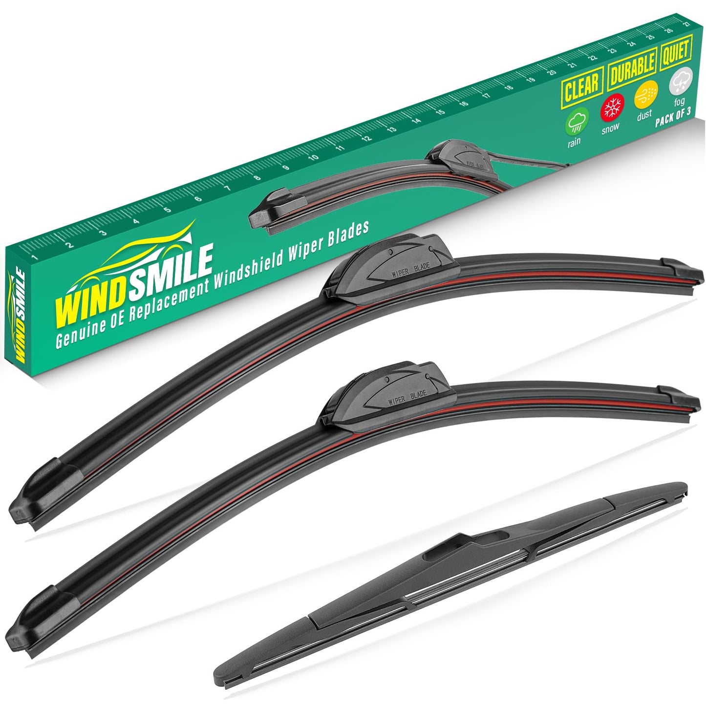 15" 15" 13" Windshield Wiper Blades Replacement for Jeep Wrangler 2007-2017 / Jeep Wrangler JK 2008-2018 Premium All Weather Front Rear Wipers Set - OEM Quality (Pack of 3)