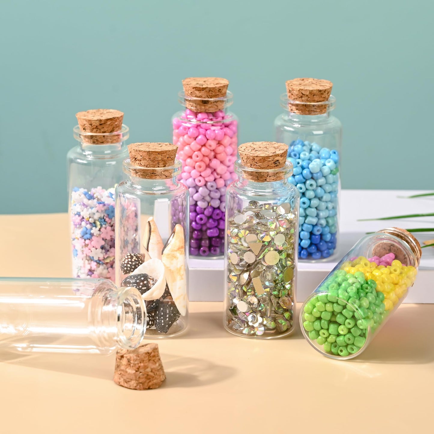 HPOPO 12PCS Mini Glass Bottle with Wood Cork Stoppers,30ml DIY Decoration Glass Jars for Halloween Decorations,Wedding Party Favors