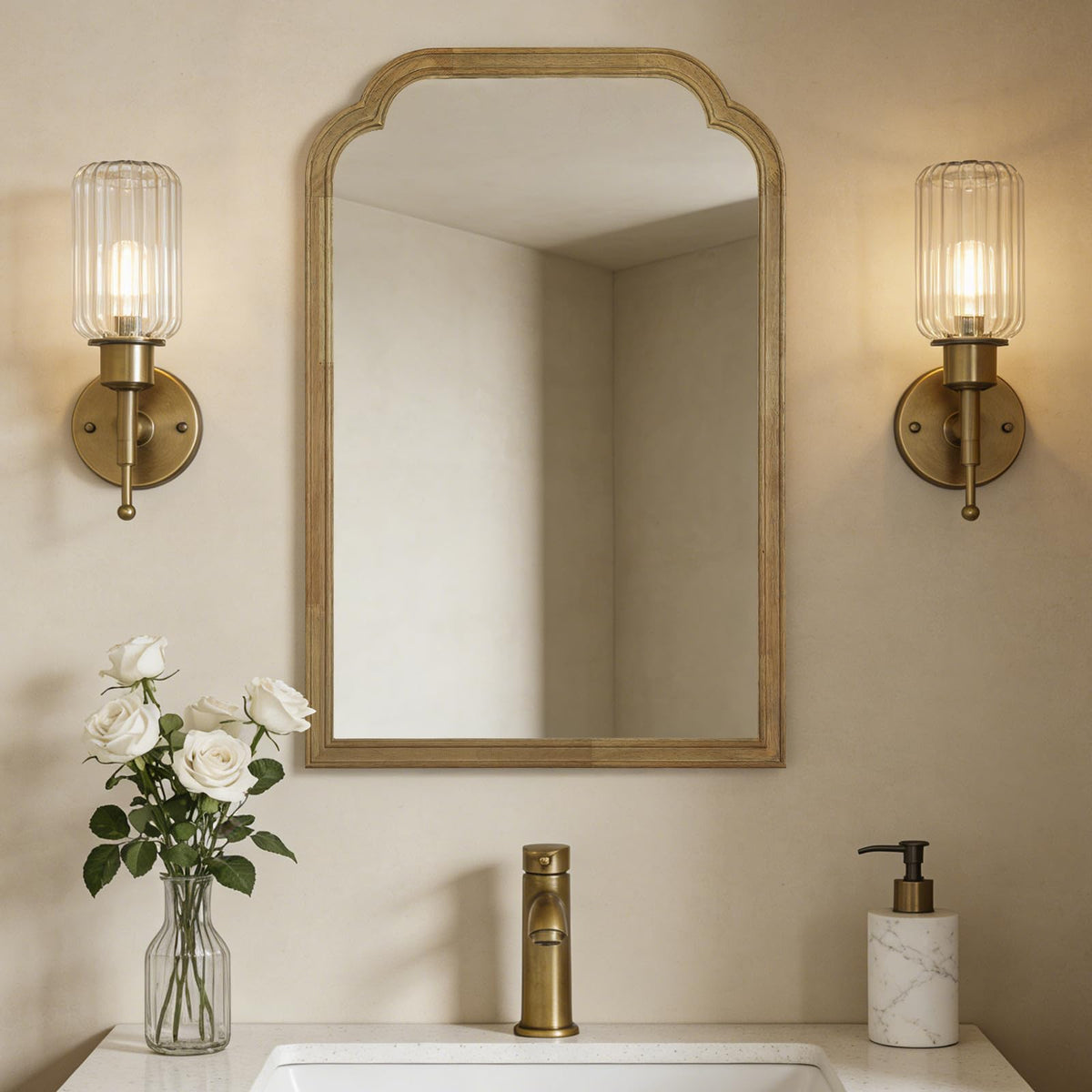 WallBeyond Wood Frame Wall Mirror Rounded Corner Arch Rectangle Mirror for Entryway, Living Room or Bedroom Home Decor - Light Woodgrain [20" x 30" Natural ]