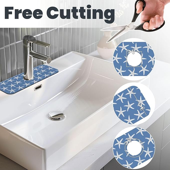Blue Starfish Abstract Coastal Beach Nautical Ocean Kitchen Sink Splash Guard