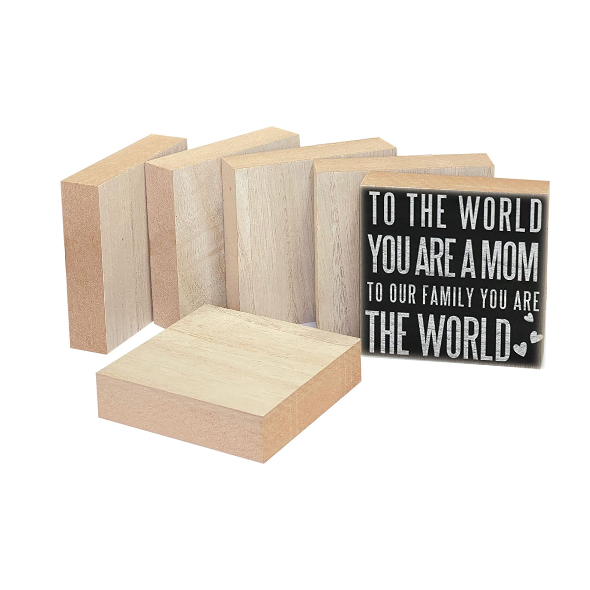 6 Pack Thick Wooden Blocks Unfinished MDF Wood Squares for Crafts Memorial Sign(4x4x1 in)