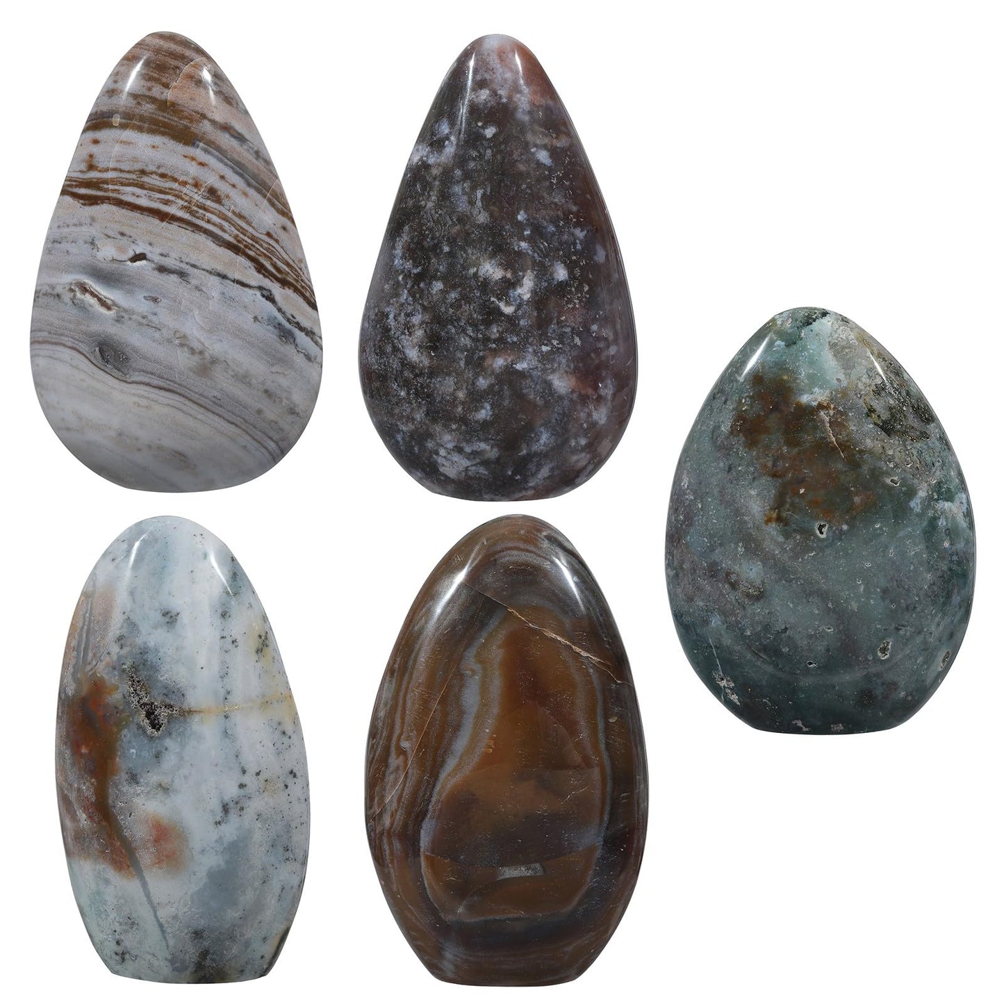 SUNYIK Irregular Ocean Jasper Stone Slab, Self-Standing Upright Ocean Jasper Plam Stone for Home Office Decor Meditation Relax, (0.5-1lb)