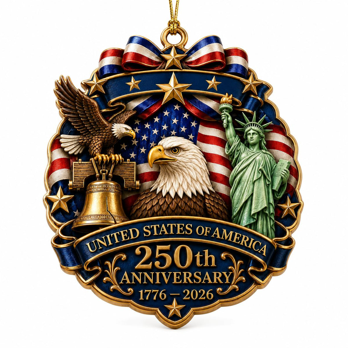 250th Anniversary USA Ornament 1776-2026, Patriotic Acrylic Hanging Ornament, United States 250th Anniversary Decoration with Eagle Liberty Bell Statue of Liberty
