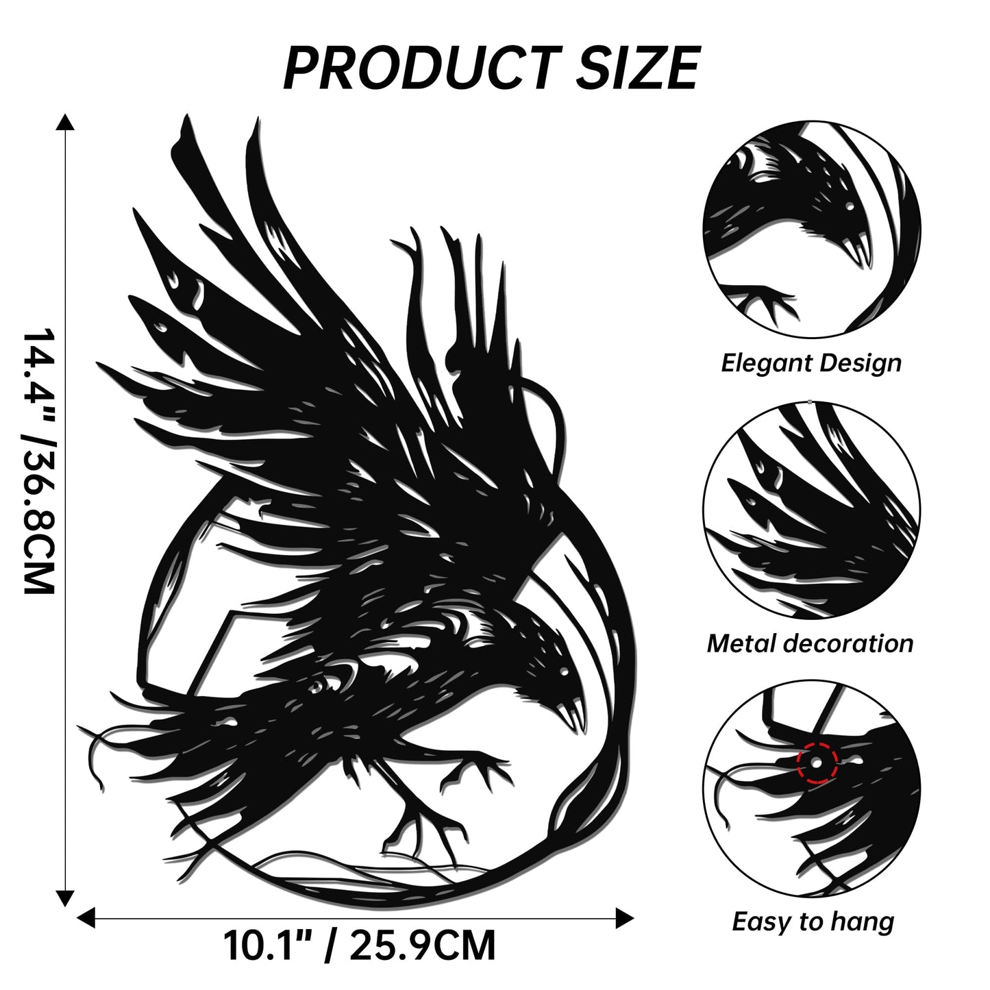 JEWLOVE Viking Raven Wall Decor Metal Art, Gothic Crow Wall Sculpture, Celtic Norse Mythology Decor for Indoor & Outdoor, Living Room, Bedroom, Garden (14.5" x 10.2")