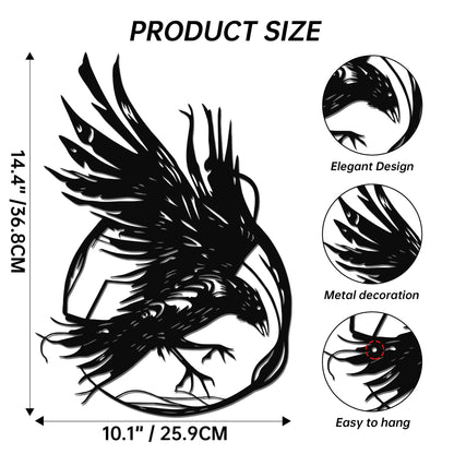 JEWLOVE Viking Raven Wall Decor Metal Art, Gothic Crow Wall Sculpture, Celtic Norse Mythology Decor for Indoor & Outdoor, Living Room, Bedroom, Garden (14.5" x 10.2")