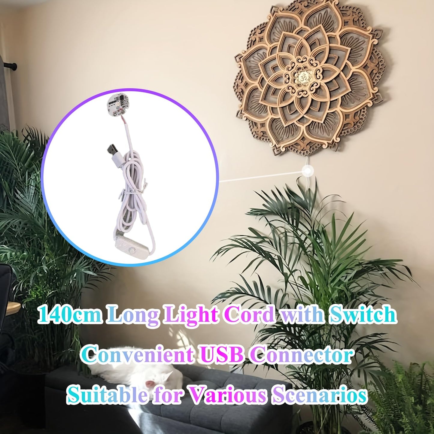 jvsufuik Mandala Wall Decor, Lighted Mandala Wall Art with LED Light, Lotus Flower Wall Art Decor, Boho Wooden Flower Night Light, Meditation Wall Hanging, Bohemian Yoga Home Decoration