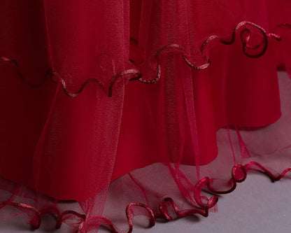 TTYAOVO Girls Applique Prom Gowns Luxury Wedding Birthday Party Princess Long Dresses Size(160) 11-12 Years Red