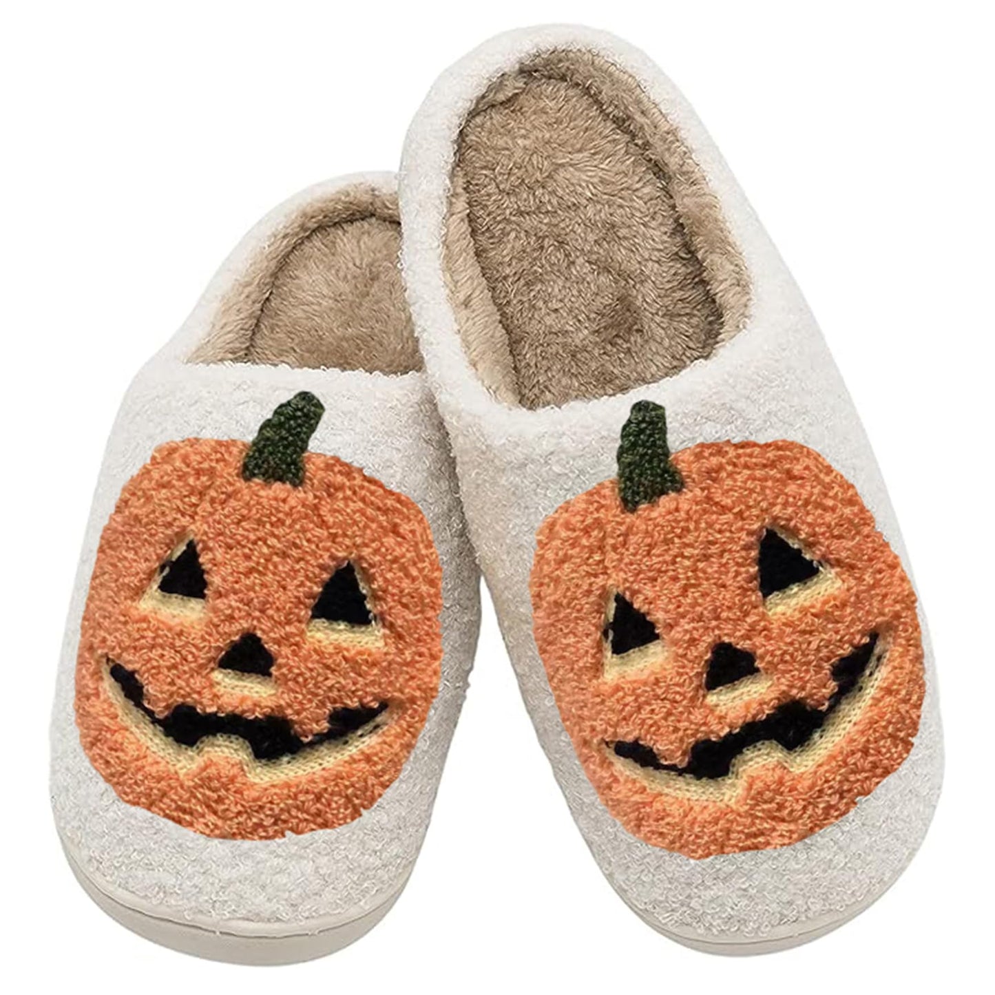 ULEL Halloween Pumpkin Slippers for Womens Mens Plush Warm Spooky Lantern Pumpkin Slippers House Shoes Yellow-41-42
