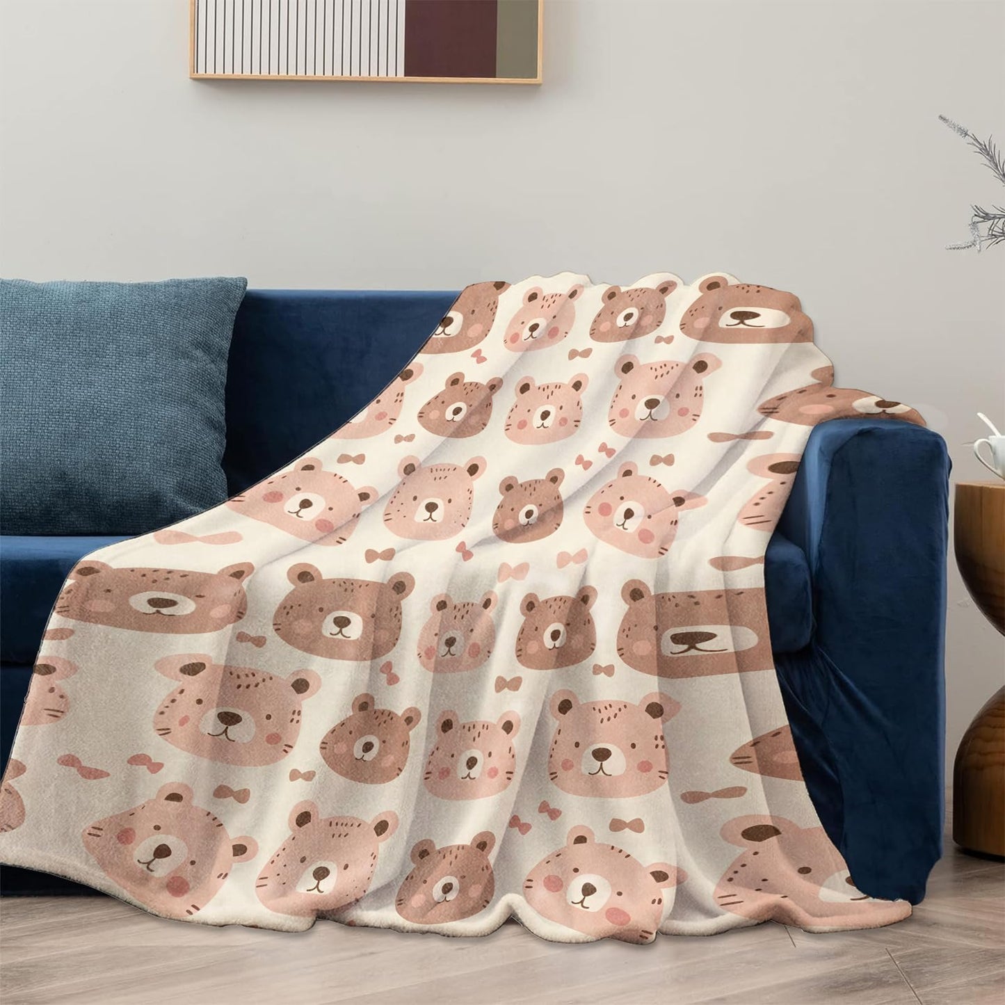 Cute Bear Face Theme Blanket Gifts for Women Girls, Soft Warm Lightweight Flannel Throw Blankets for Living Room Home Sofa Travel Decor 50" x 60"