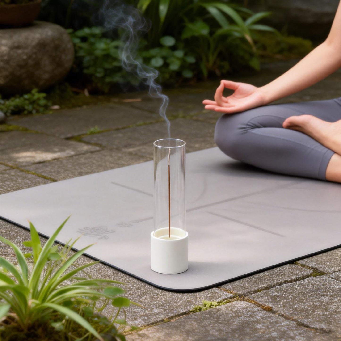 CEREMONY Incense Holder, Ceramic Incense Holder for Sticks with Glass Ash Catcher, Anti-ash Incense Burner with 20 Incense Sticks and a Ash Brush for Meditation Yoga Spa Room Decor