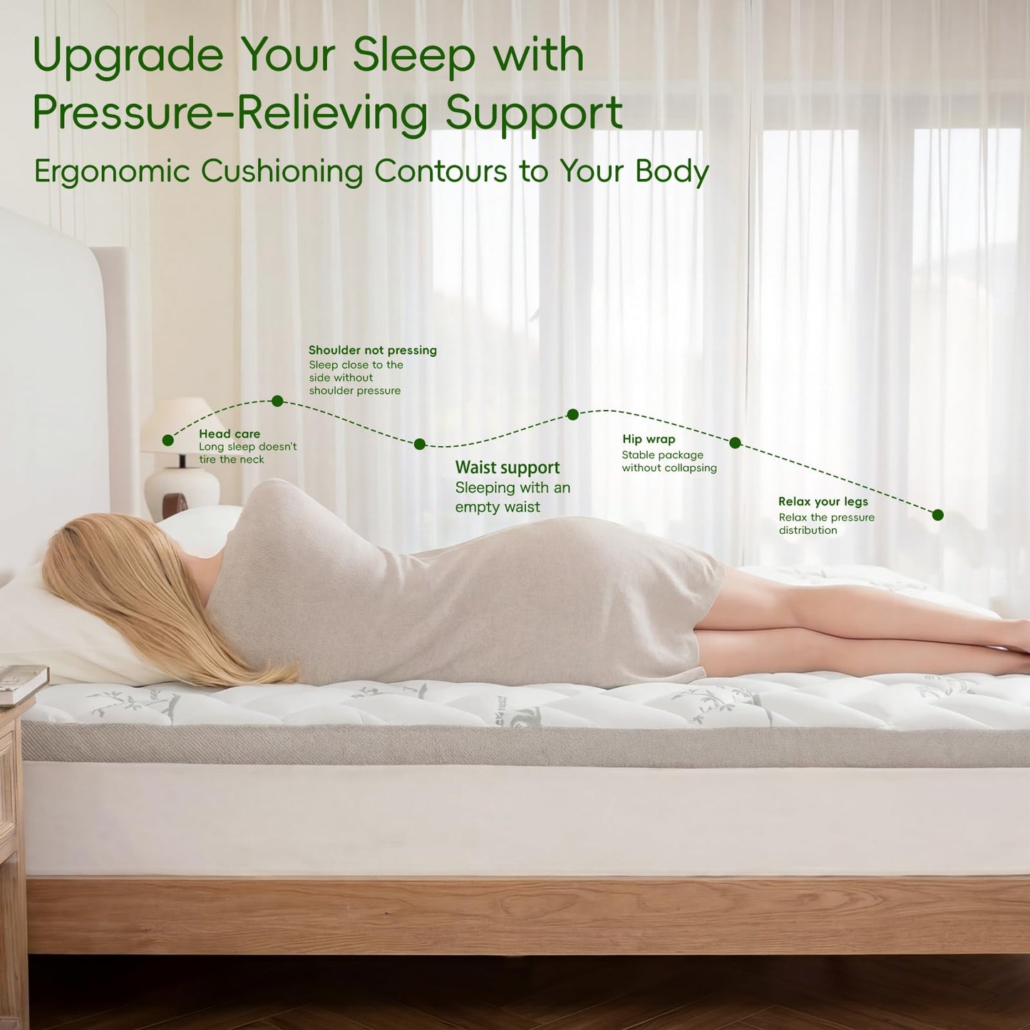 NEWDECO Queen Size Mattress Topper Cooling Viscose Made from Bamboo Thick Support Pillow Top Mattress Pad for Back Pain Relief Soft Breathable Mattress Cover with 8-18” Deep Pocket (Gray, Queen)