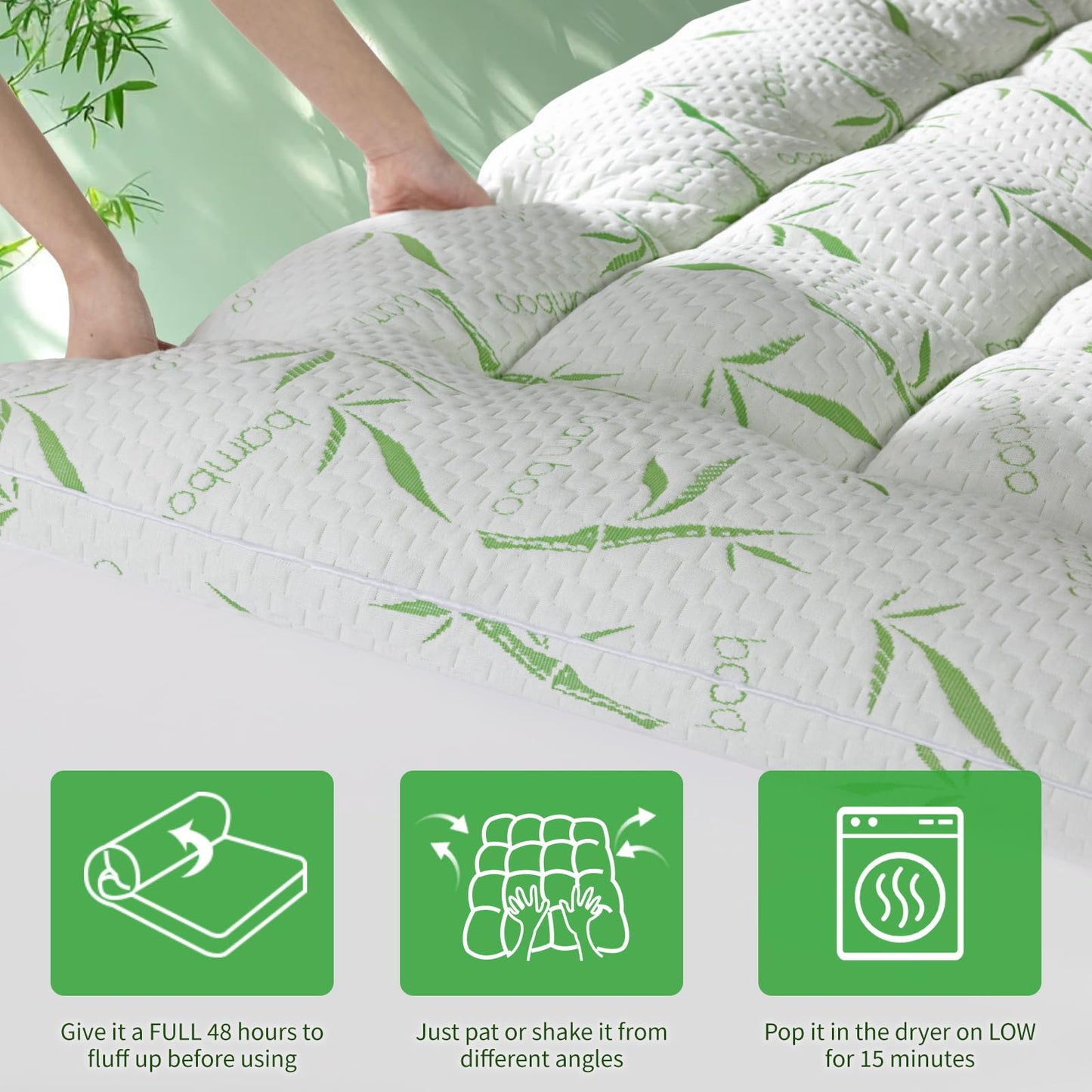 LIANLAM Mattress Topper Twin Size - 1500GSM 3D+7D Down Alternative Fill 3 in Pillow Top Mattress Pad, Viscose Made from Bamboo Cover, Extra Firm for Back Pain, 6"-18" Deep Pocket (39"x75")