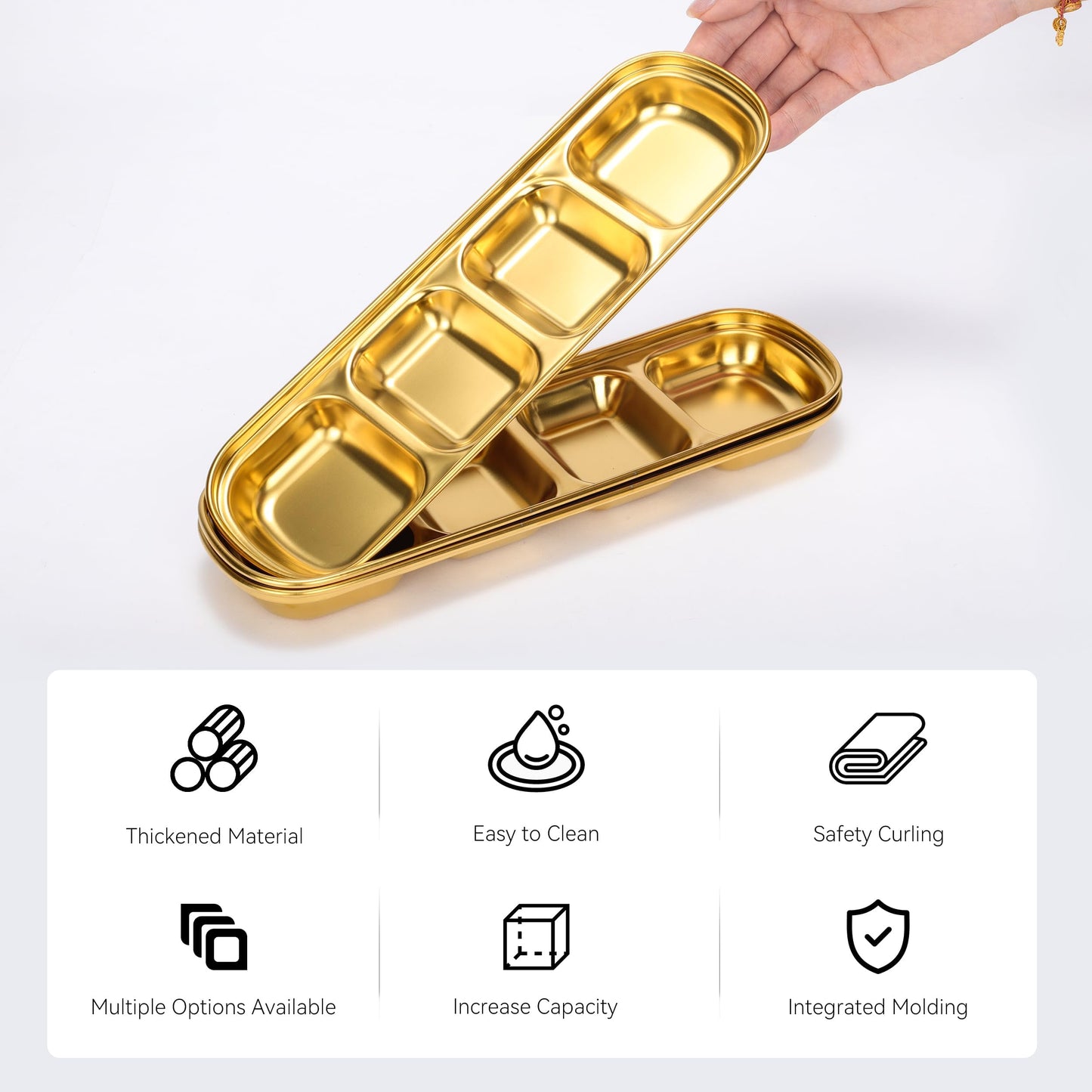 drizzle 10PCS Sauce Dish Stainless Steel Gold Soy Tomato Sauce Salt Vinegar Sugar Spices Flavor Condiment Dip Bowls Korean BBQ Home Kitchen Plates