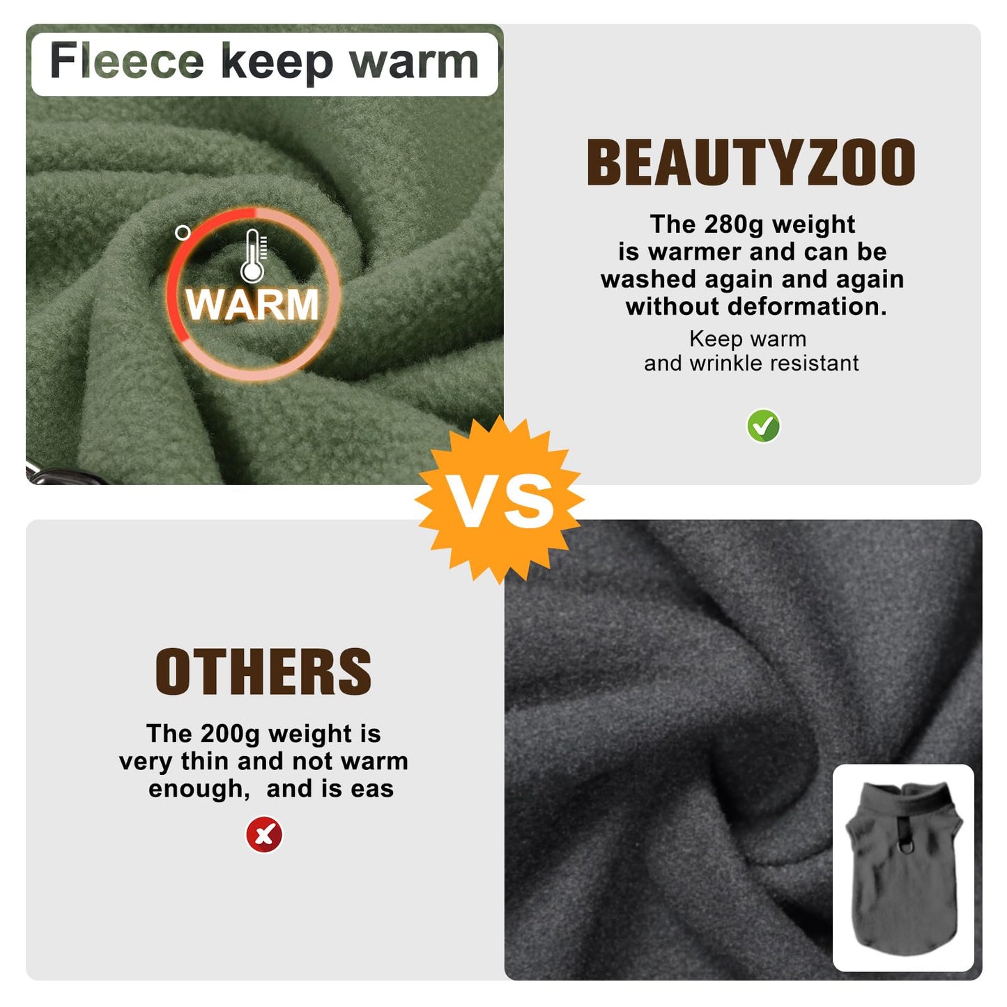 BEAUTYZOO Dog Fleece Vest Sweater Winter Jacket for Small and Medium Dogs with D-Ring Leash Cold Weather Coat Hoodie for XS S M Dogs Boy or Girls