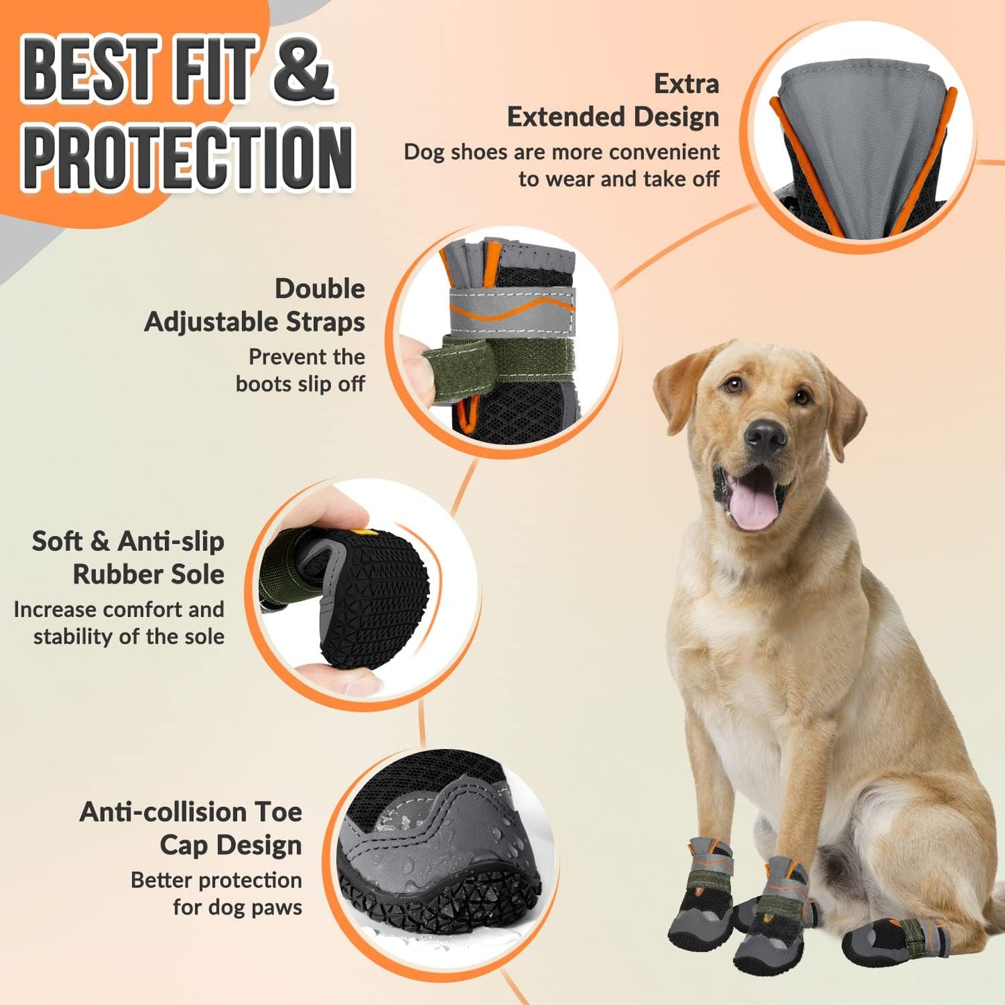 Eyein Dog Boots Paw Protector, Breathable Dog Boots for Injured Paws Waterproof, Dual Adjustable Washable Non-Slip Shoes for Walking, Reflective Dog Shoes for Small Medium Large(2pcs)