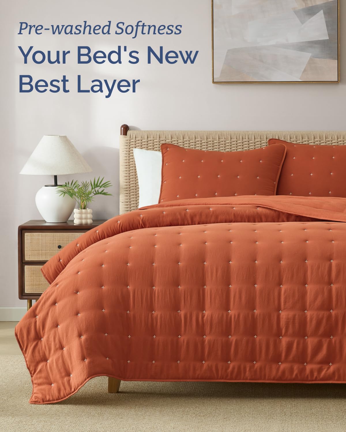 Quilts Full Size - Bedspread for Full Size - Lightweight Comforter Set - Quilt Bedding Set for All-Seasons - Ultra Soft, Breathable & Comfy - Summer Coverlet w/ 2 Pillow Shams - 80" x 80", Terracotta