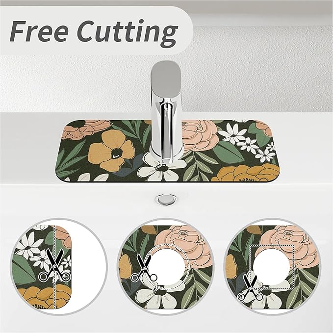Kitchen Sink Splash Guard，Vintage Large Floral Faucet Mat Sink Gadgets-Super