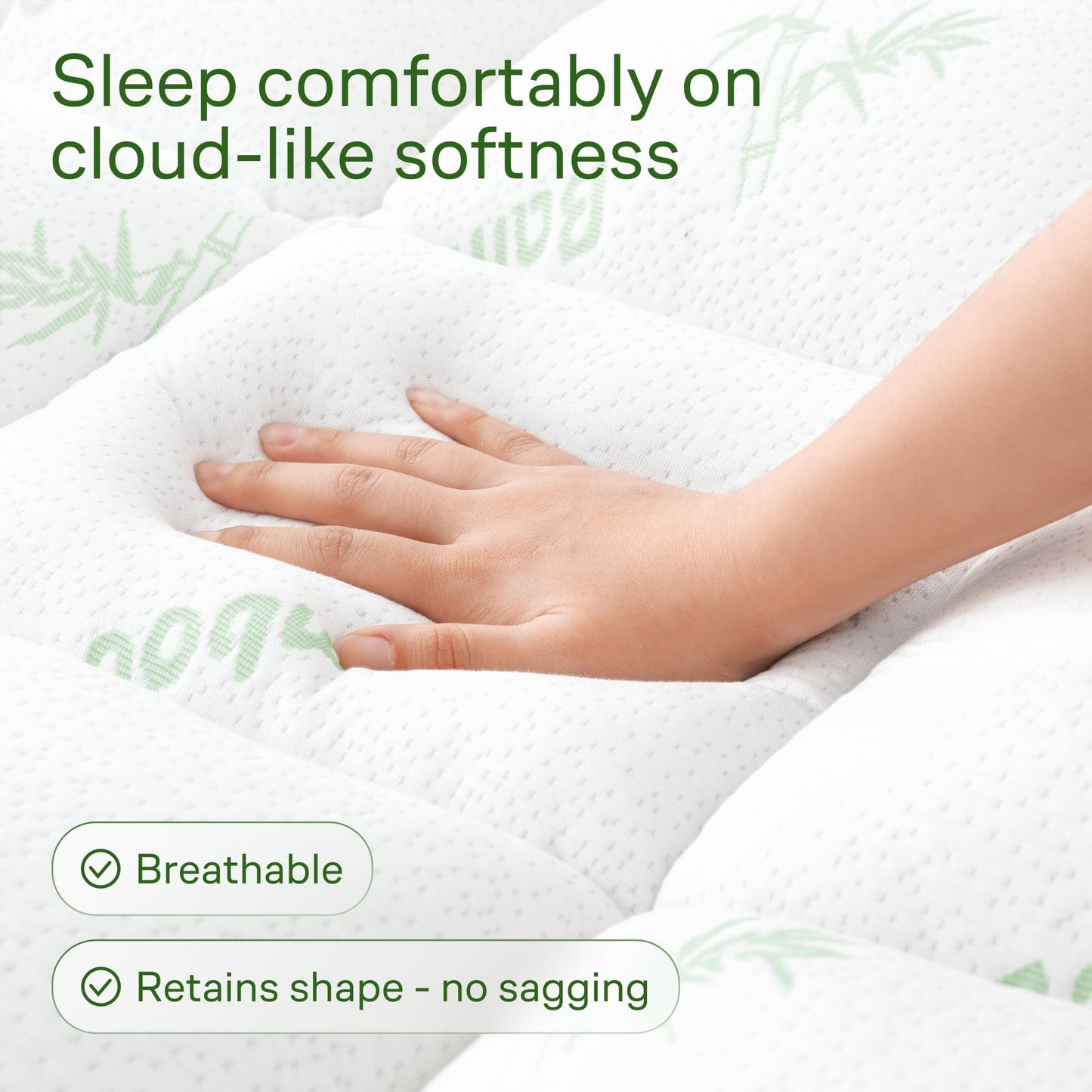 Niagara Sleep Solution Ultra Soft Full Size Mattress Topper - Rayon Derived from Bamboo Pillow Top Mattress Pad for Back Pain Relief - Naturally Cooling for Hot Sleepers, Green