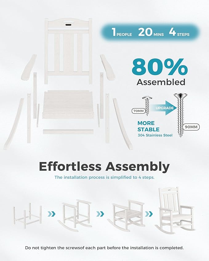 Ciokea Oversized Outdoor Rocking Chairs Set of 3, 380lbs Heavy-Duty Large Patio Rocker, High Back Cozy Porch Chairs, Weather Resistant Patio Rocking Chairs for Outside, Fire Pit, Deck, White