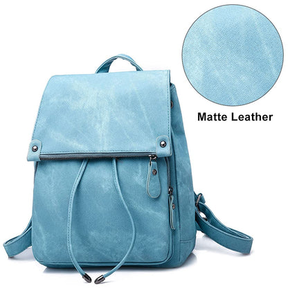 Everfunny Women Backpack Waterproof Anti-theft Lightweight PU Fashion Leather Nylon School Shoulder Bag Travel Cute Backpack Ladies(Blue)