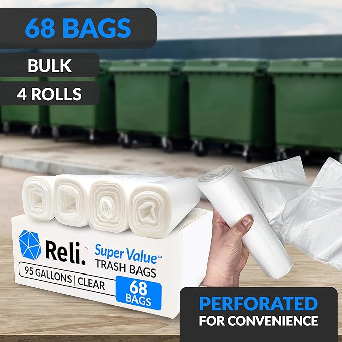 Reli. 95 Trash Bags Heavy Duty | 68 Trash Bags | Super Sizeable