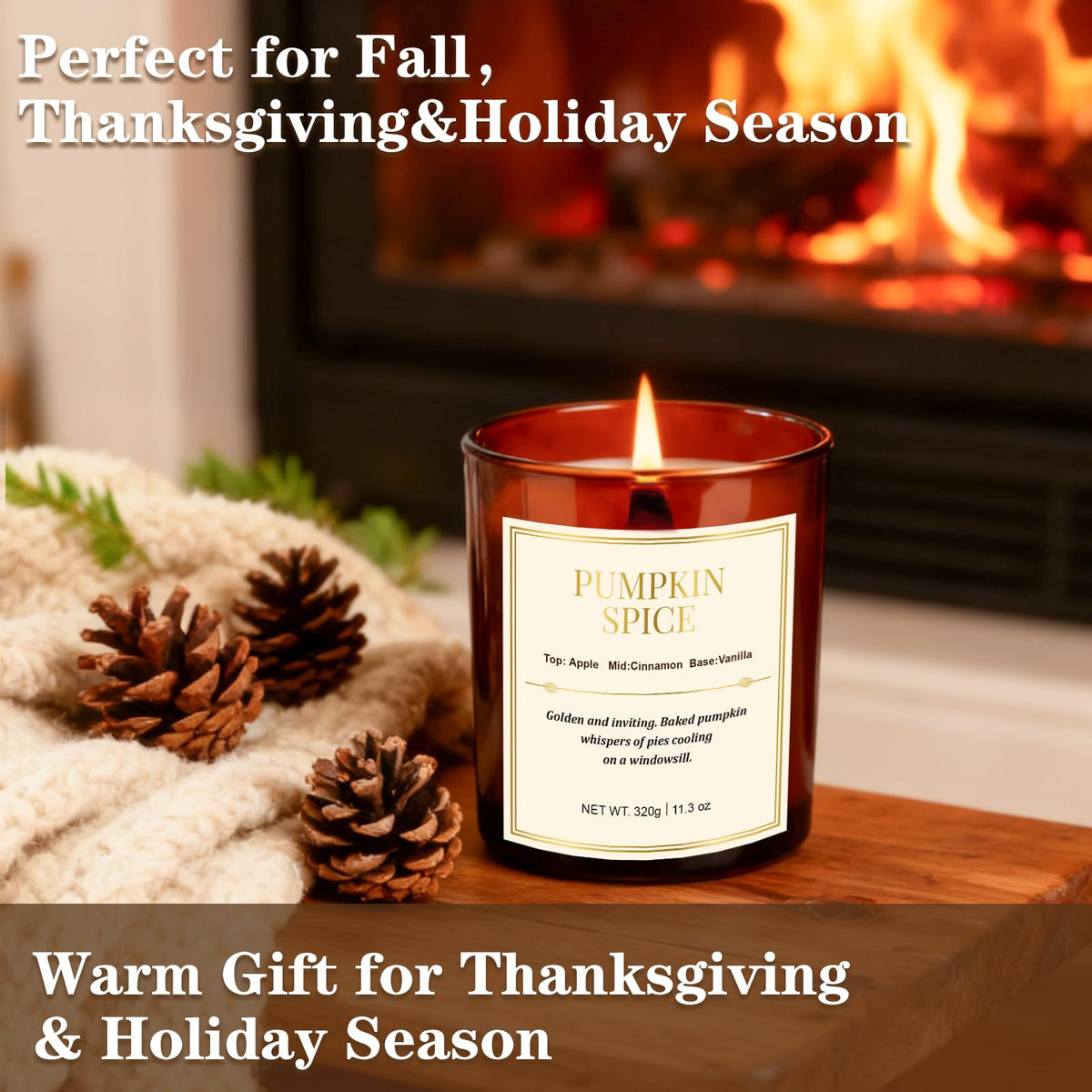 Candle Gift Set –2 Pack Wood Wick Pumpkin Spice Scented Candles,22.6 oz Natural Soy Wax Candles with Gift Box,Long Lasting Autumn Candles for Home Decor,Gifts for Women
