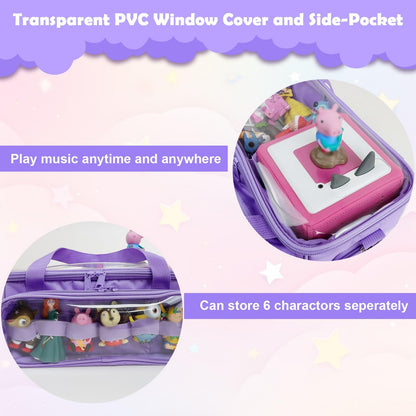 Demao Carrying Case for Tonie 2 &1 in Purple | All-in-One Portable Storage Box | Holds 20+ Figures for Tonies, Shockproof Travel Organizer | PVC Visual Cover-Plays Audio Figurines On-The-Go