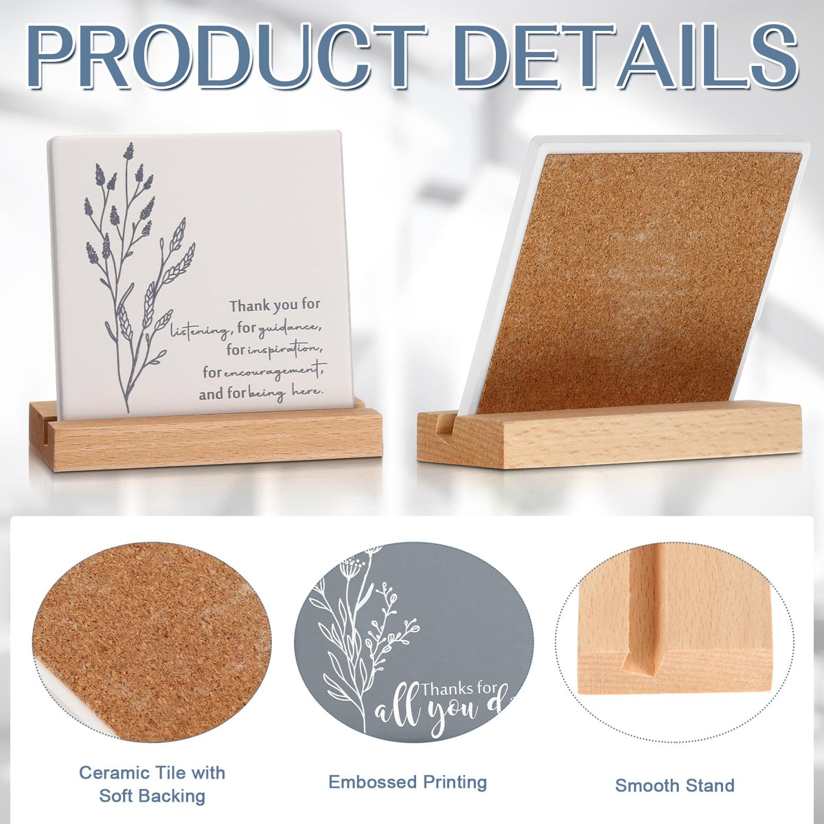 Roowest 20 Set Employee Appreciation Gifts Bulk Inspirational Desk Decor Motivational Quote Sign Table Plaques with Wooden Stand for Coworkers Teachers Thank You Favors Office Supplies