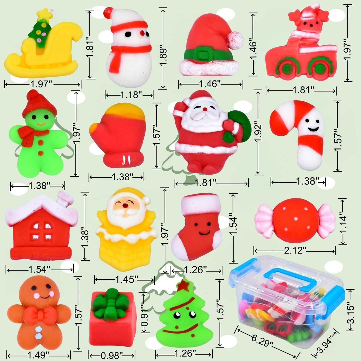 Cenmeytoy 24pcs Christmas Mochi Squishy Toys Christmas Stocking Stuffers, Squishies Stress Relief Toys for Kids Girls Boys Bulk Christmas Classroom Gifts Party Favors