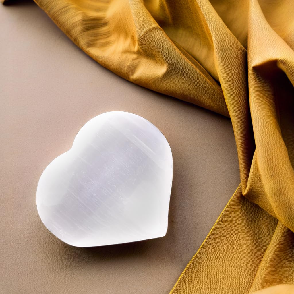 2 pc Selenite Heart Palm Stone, Heart Shaped Crystals and Healing Stones- Pocket Worry Stone for Anxiety and Stress Relief - Healing Crystals for Meditation, Reiki, Spiritual and Crystal Gifts