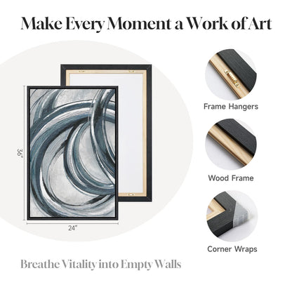Framed Blue Gray Abstract Wall Art Set of 2, Modern Circle Line Canvas Artwork for Walls, Contemporary Abstract Paintings Prints for Living Room Bedroom Office Hallway Wall Decor, 24x36 In