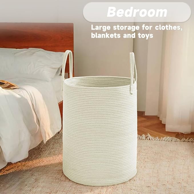 Large Woven Laundry Basket Hamper, 60L Cotton Rope Storage Bin