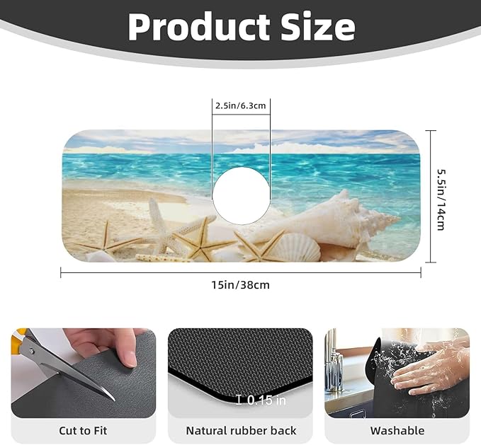 Beach Starfish Seashell Shell Summer Kitchen Sink Splash Guard Faucet Mat Super