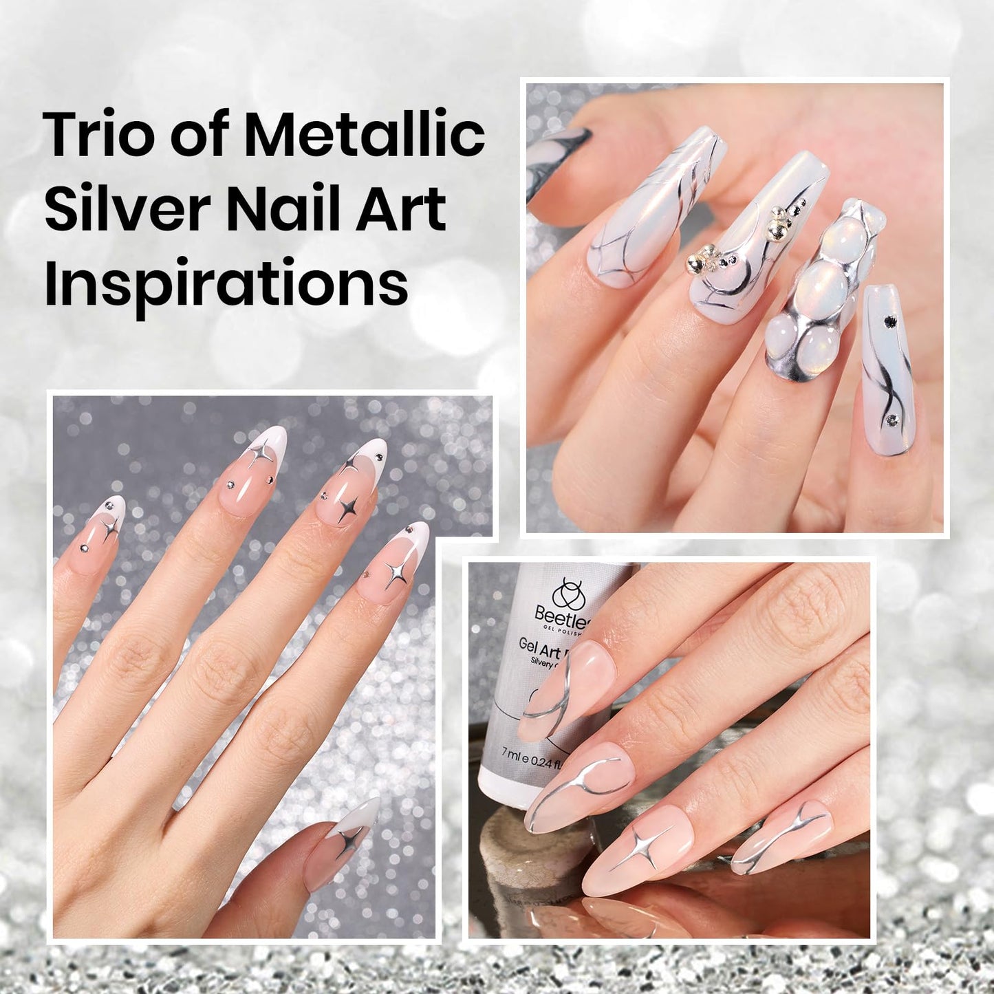 Beetles Nail Stamp, 4Pcs French Tip Tool Easy Manicure Nail Stamper Single Head Soft Silicone Long & Short French Tip Stamp Tool with 2Pcs Nail Scraper Decorations Gift for Women