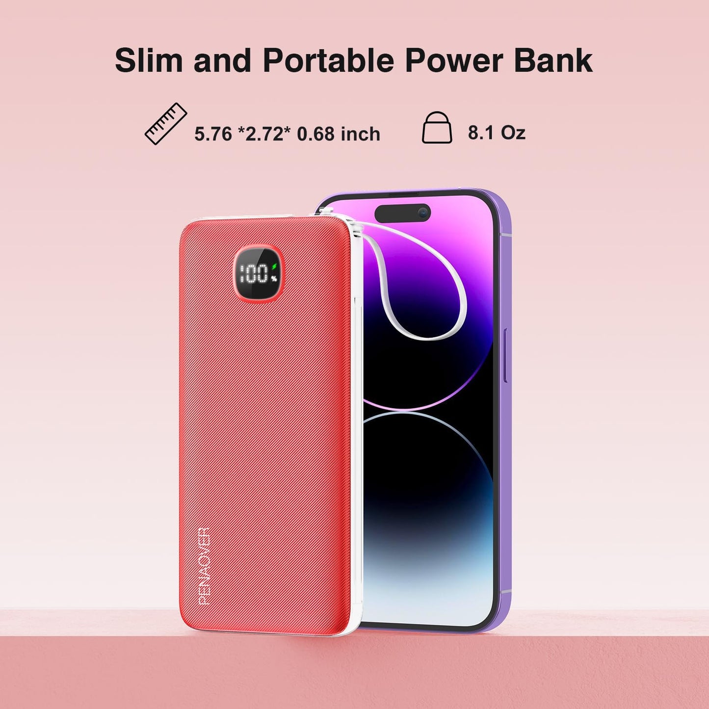 Portable Charger with Built-in Cables&AC Wall Plug,Slim 10000mAh 22.5W Fast Charging Power Bank,5 Output 2 Input USB-C External Battery Pack Compatible with iPhones,Samsung,Android, etc