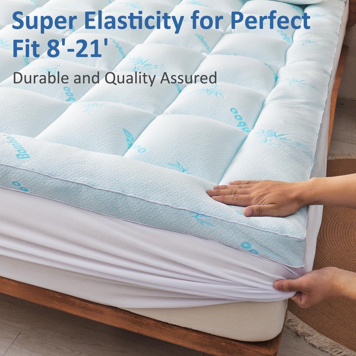 Favorland Mattress Topper King Size - Cooling Extra Thick Breathable Viscose Made from Bamboo Mattress pad - Soft Quilted Fitted Mattress Cover with 900 GSM Down Alternative Fill (8-21”Deep Pocket)