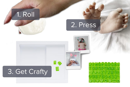 Ultimate Baby Hand & Footprint Kit - Wood Frame, Baby-Safe Clay, & Stencil for Perosnalized Registry, Baby Shower, New Mom, Birthday & Newborn Gift!