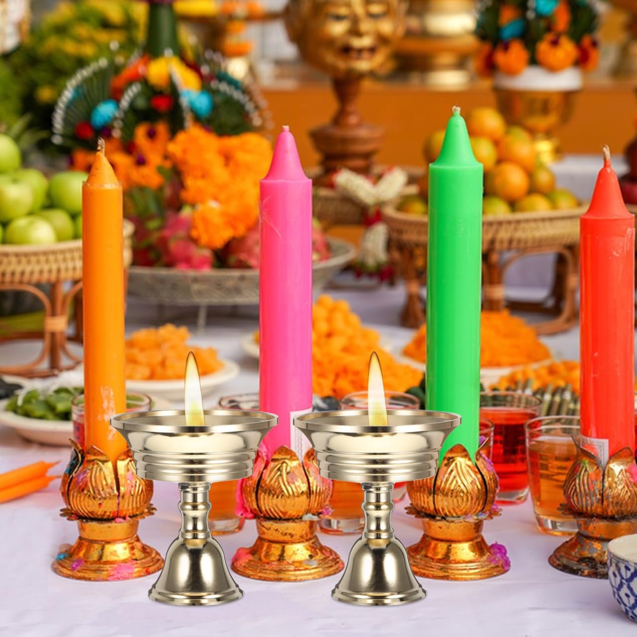 Tibetan Buddhist Supplies Temples: Oil Burner Ghee Lamp Butter Lamp Holder 2pcs Brass Tibetan Tealight Holder Golden Cup Oil Lamp Buddhist Altar Supplies for Home Temple Housewarming Gift