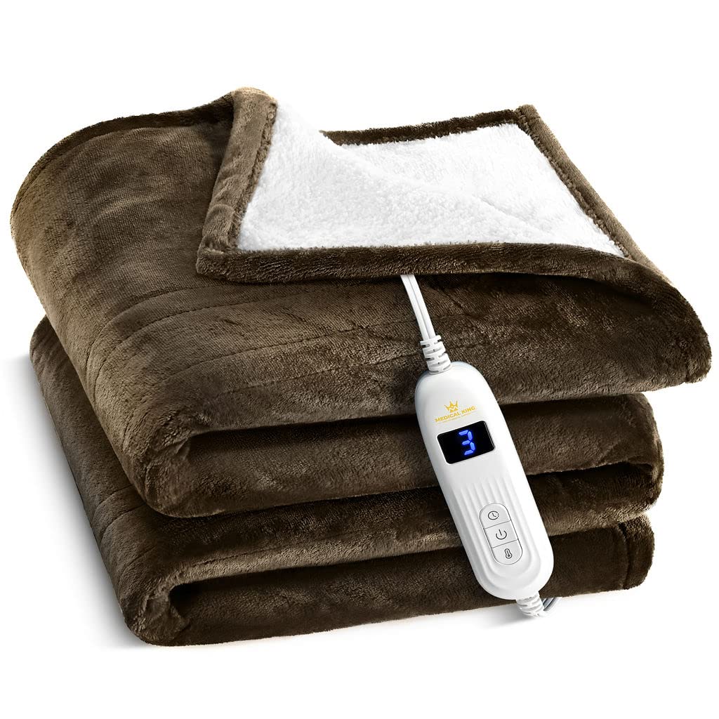 Medical king Heated Blanket, Machine Washable Extremely Soft & Comfortable Electric Blanket Throw Fast Heating with Hand Controller 10 Heating Settings & auto Shut-Off (Gray, 50 x 60)
