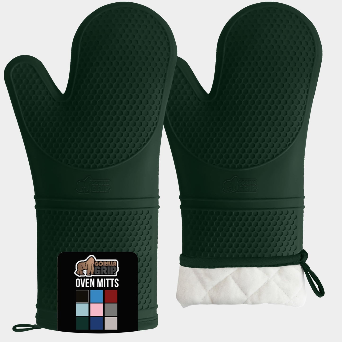 GORILLA GRIP BPA-Free Soft Silicone Oven Mitts and Pot Holders Sets, Heat Resistant Waterproof Cooking Gloves, Thick Cotton Lining, Flexible Gripping for Baking Grilling, Kitchen Trivets, Turquoise