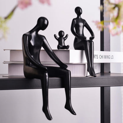 Quoowiit Black Bookshelf Decor Family Sculpture, Abstract Art Ornament Coffee Table Decor, Modern Aesthetic Family Figurine Decoration for Home Office Shelf Table Desk Living Room Set of 3