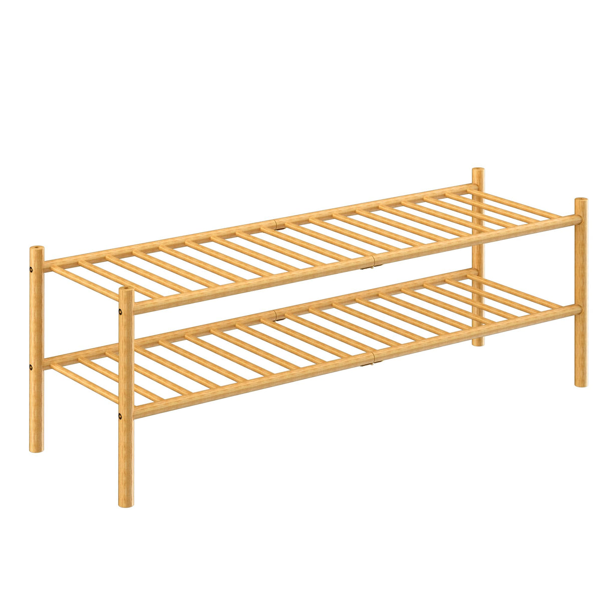 ROMGUAR CRAFT 2-Tier Bamboo Long Shoe Rack, Free Standing Wood Shoe Shelf Storage Organizer for Closet Entryway Stackable 35"x11"x13" (Natural)