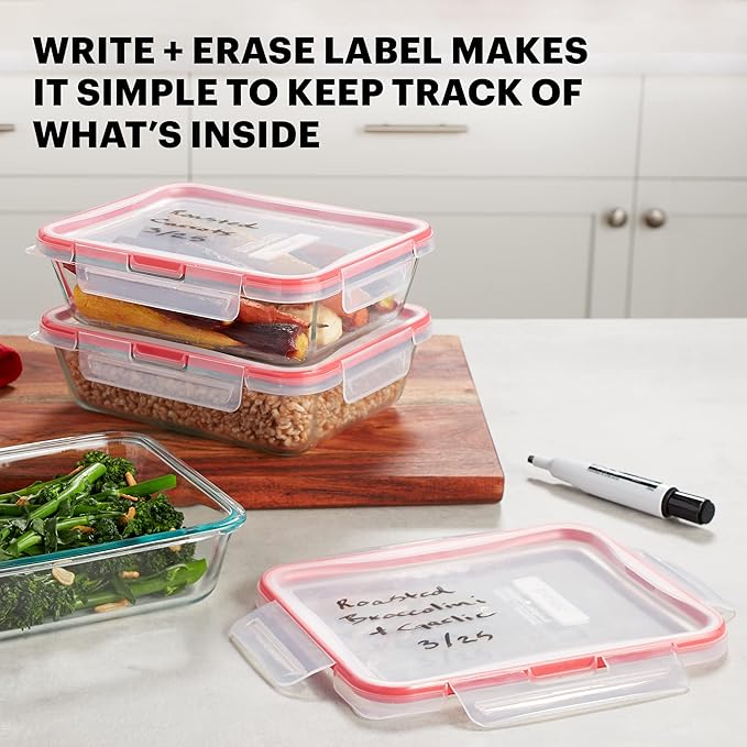 Pyrex Freshlock Glass Food Storage Containers Set, Airtight & Leakproof Plastic
