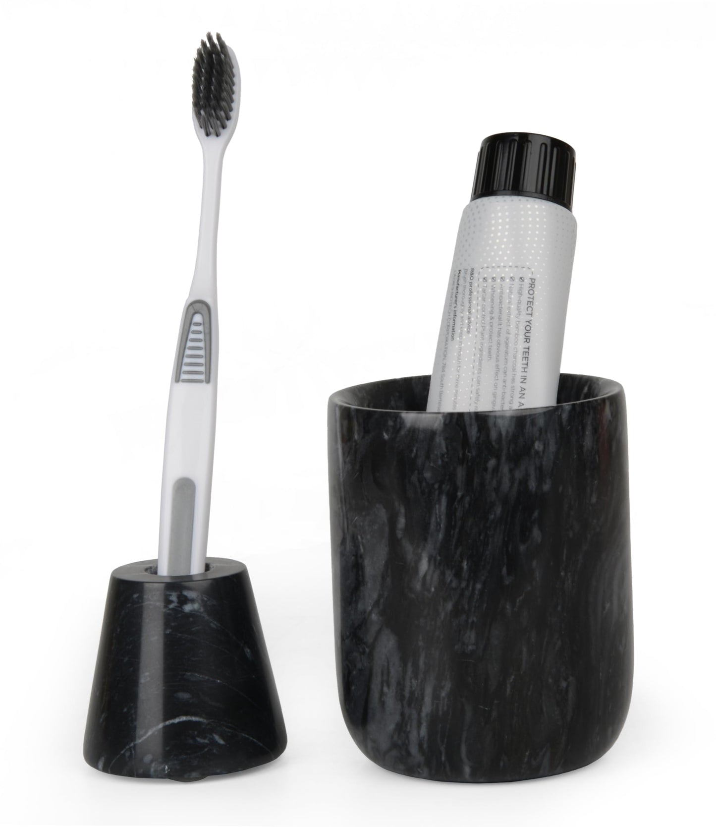 Natural Marble Toothbrush Holder and Toothbrush Cup Set,Handmade Toothbrush Holder for Bathroom Countertop Toothbrush and Toothpaste Holder Set,Better Choice for Housewarming Gift（Black Grey）