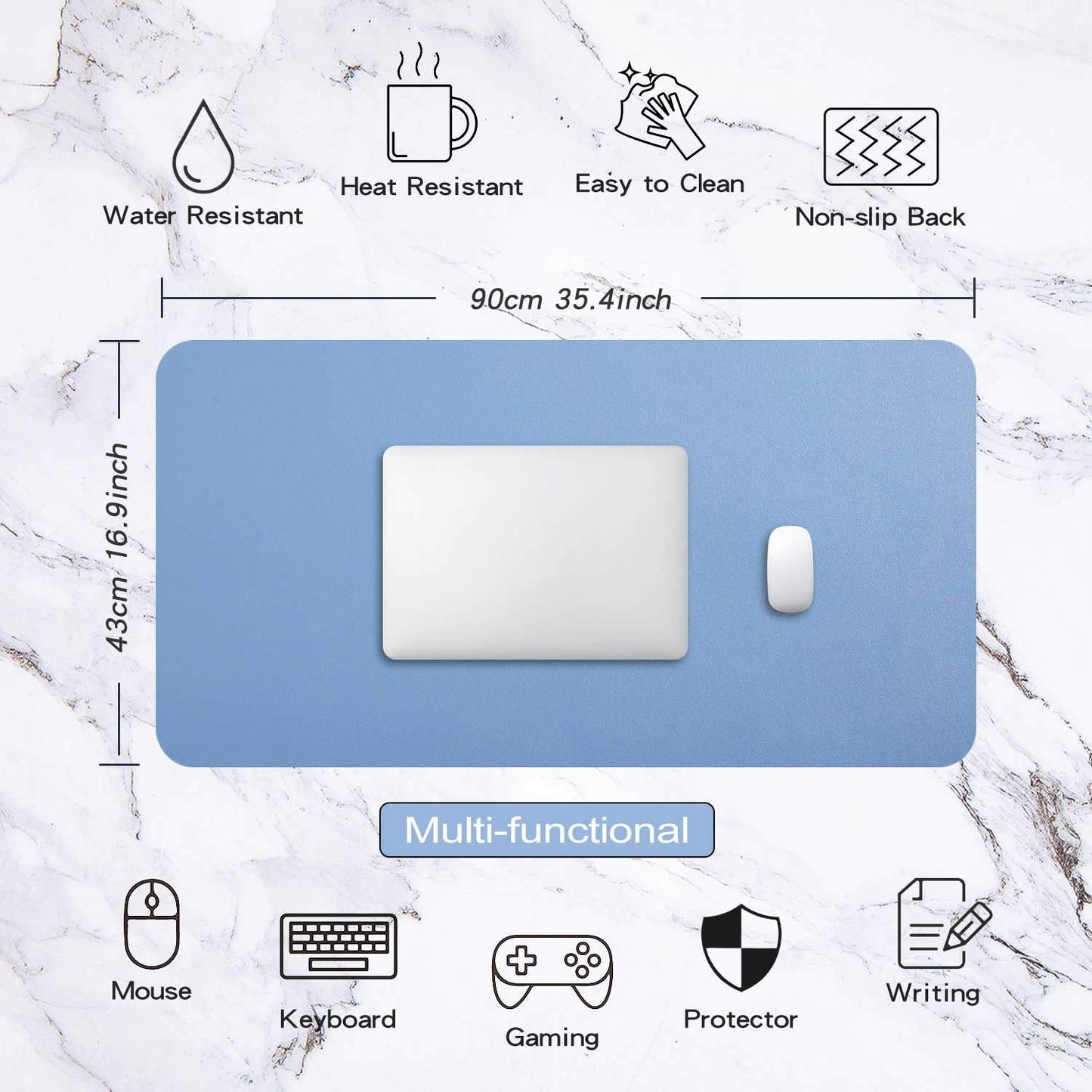 Desk Pad Large, Extended Mouse Mat, Large Mouse Pad XXL, DOBAOJIA Desk Blotter, Laptop Mat, Writing Pad, Desk Mat for Office/Home, PU Leather Waterproof +Suede Non-Slip 35.4" X 16.9"(Steelblue)