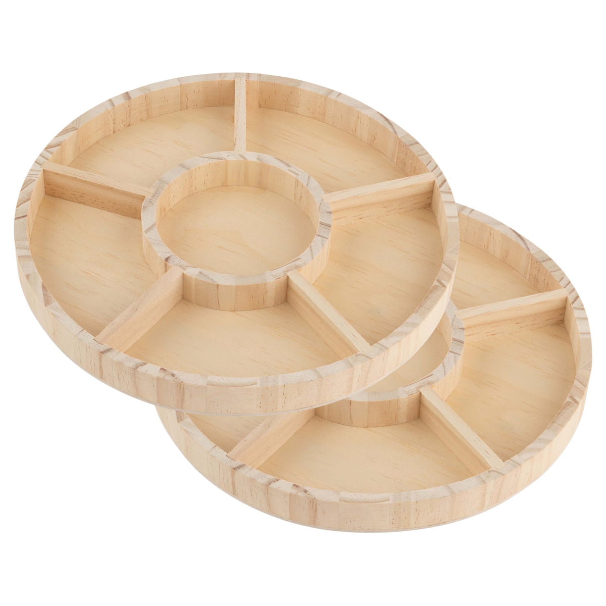 Wooden Candy Platters - Set of 2, 10" Round Bamboo Serving Trays for Parties, Events, and Home Decor - 6 Compartment Candy and Snack Organizer (2 Pack)