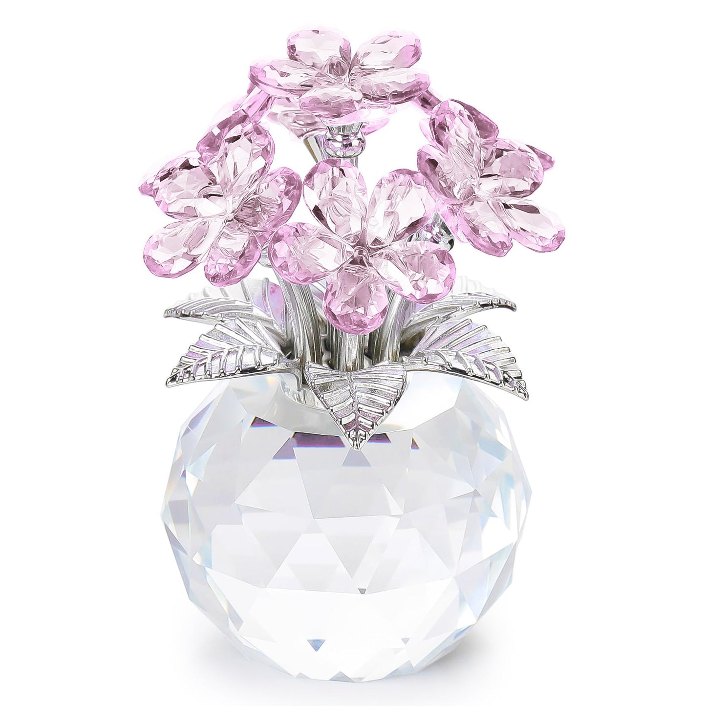 YWHL Pink Crystal Forget Me Not Figurines with Base, Crystal Glass Flower Gifts for Women, Handmade Flower Collectible Figurine Ornaments for Tabletop Centerpieces Home Decor