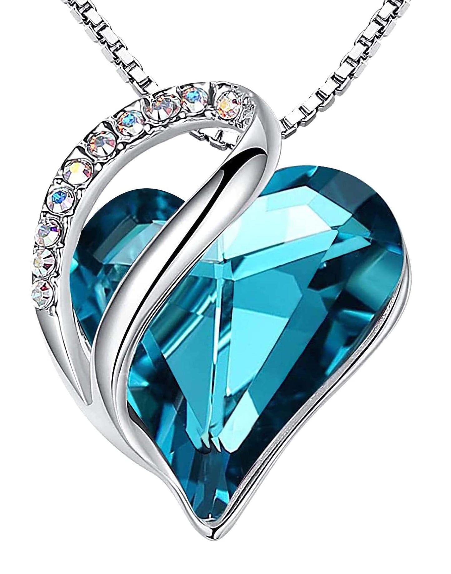 Leafael Valentine's Day Gift Necklaces for Women, Infinity Love Birthstone Heart Crystal Pendant, Birthday Anniversary Jewelry for Wife, Mom, and Her, Silver Plated, 18" + 2" Adjustable Chain
