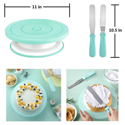 YOQXHY Cake Decorating Kit, 248 Pcs Baking Supplies Tools with Cake Turntable, Leveler, 24 Numbered Icing Tips, 2 Spatulas, 3 Scrapers, 2 Couplers, 50 Cupcake Liners, 100 Pastry Bags & More, (Green)